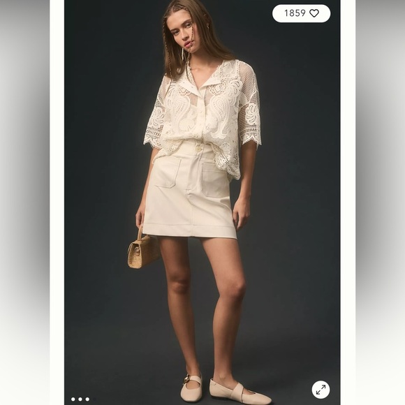 Farm Rio Short-Sleeve Guipure Lace Button down Top Size XL - Picture 10 of 10